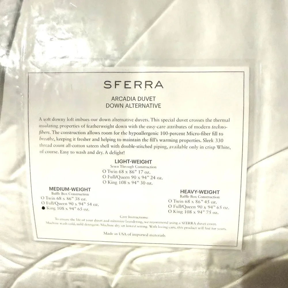 SFERRA Arcadia King Medium Down Alternative Duvet Comforter White 108x94